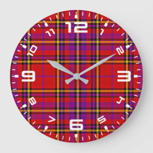 Grande Horloge Ronde Plaid Red Tartan Swahili À damiers Motif-54813