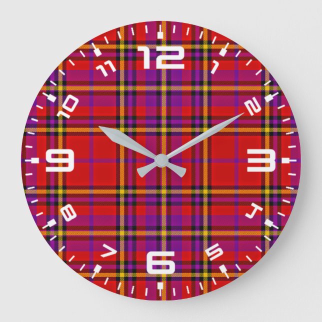 Grande Horloge Ronde Plaid Red Tartan Swahili À damiers Motif-54813 (Recto)