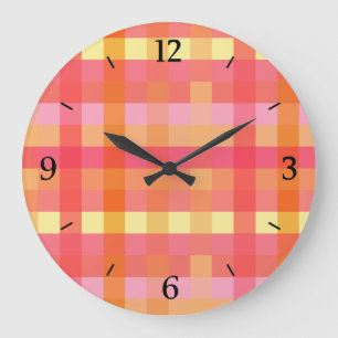 Grande Horloge Ronde Plaid rose et orange