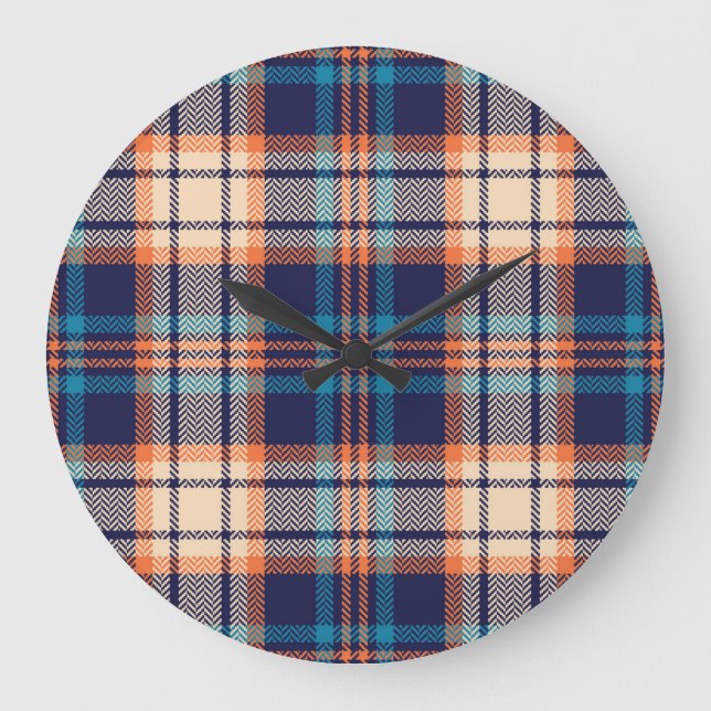 Grande Horloge Ronde Plaid Vibrant : Conception textile d'automne (Recto)