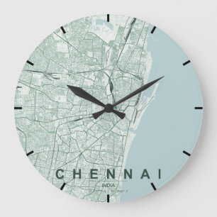 Grande Horloge Ronde Plan de la ville de Chennai en Inde, design minima