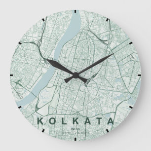 Grande Horloge Ronde Plan de la ville de Kolkata en Inde Minimaliste