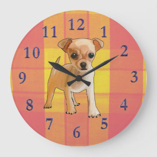 Grande Horloge Ronde Plan et peinture numérique d'un chihuahua