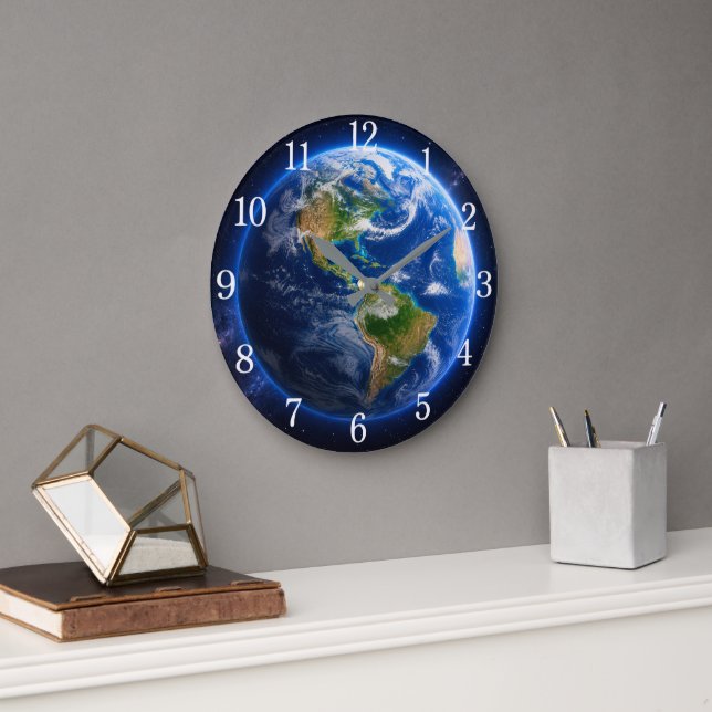Grande Horloge Ronde Planet Earth Wall Clock — Space-Inspired Design (Bureau)