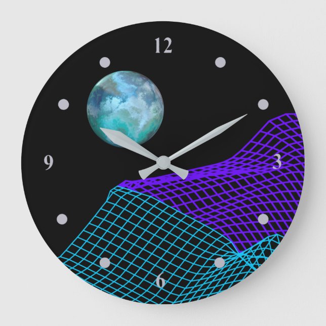 Grande Horloge Ronde Planète Abstraite 5e dimension bleu violet noir (Recto)