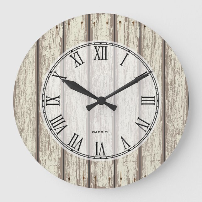 Grande Horloge Ronde Planks de bois de rustic (Recto)