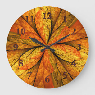 Grande Horloge Ronde Plante d'automne, Abstrait moderne Fractal Art Lea