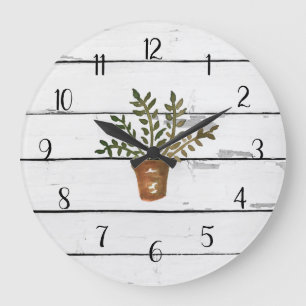 Grande Horloge Ronde Plante de Pot Gardener Rustic Shiplap 