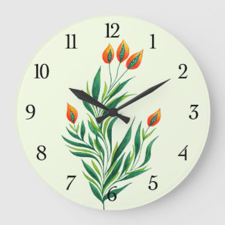Grande Horloge Ronde Plante de printemps de l'art botanique Abstrait
