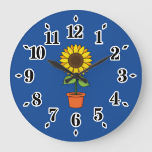 Grande Horloge Ronde Plante de tournesol dans un pot