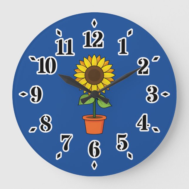Grande Horloge Ronde Plante de tournesol dans un pot (Recto)