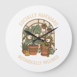 Grande Horloge Ronde Plante drôle maladroit socialement botaniquement i