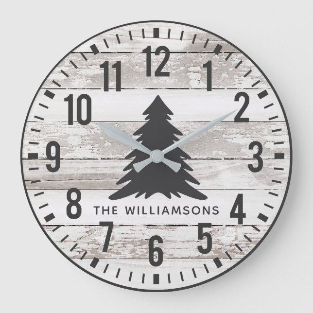 Grande Horloge Ronde Plaques rustiques Chippy Nom de famille personnali (Recto)