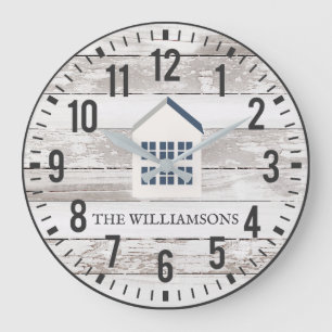 Grande Horloge Ronde Plaques Rustiques Chippy Personnalisé Nom de famil