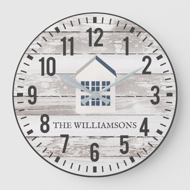 Grande Horloge Ronde Plaques Rustiques Chippy Personnalisé Nom de famil (Recto)
