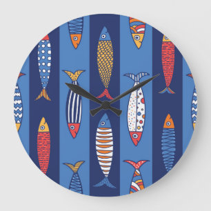 Grande Horloge Ronde Playtime aquatique : Imaginaire de poisson pour en