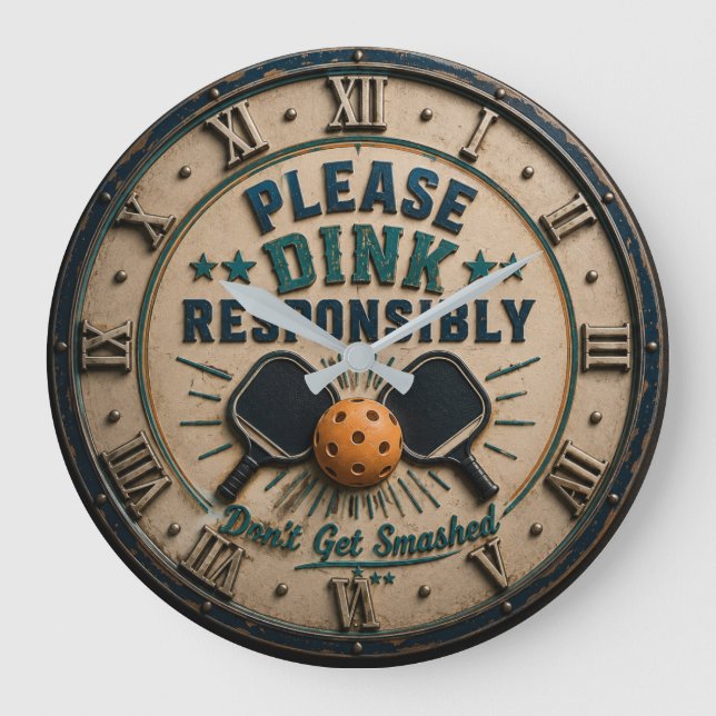 Grande Horloge Ronde Please Dink Responsibly Funny Pickleball (Recto)
