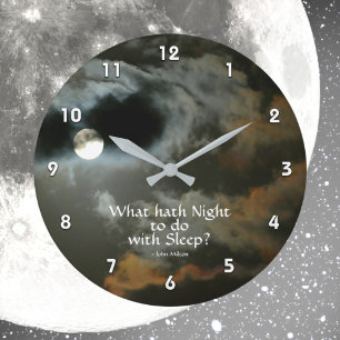 Grande Horloge Ronde Pleine lune avec citation nocturne Night Shift
