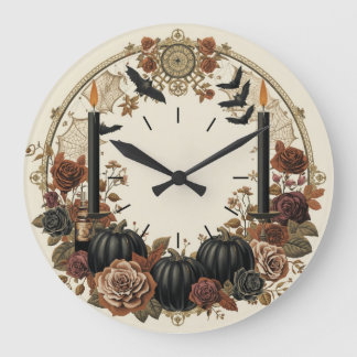 Grande Horloge Ronde Pleine Lune de Romance Sombre et Roses Rouges pour