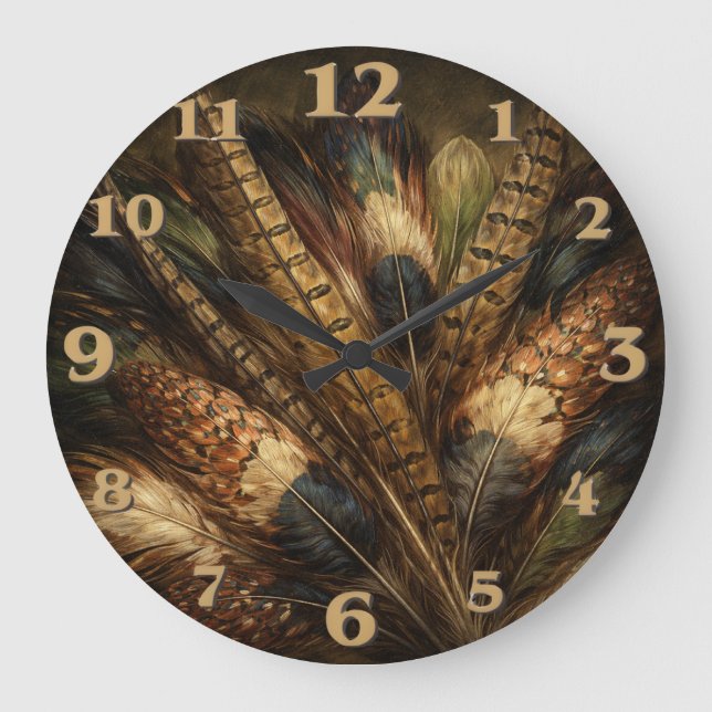 Grande Horloge Ronde Plume de faisan complexe en gros plan (Recto)