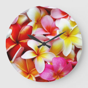 Grande Horloge Ronde Plumeria Frangipani Hawaii Fleur Customisée