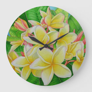 Grande Horloge Ronde Plumeria hawaïen