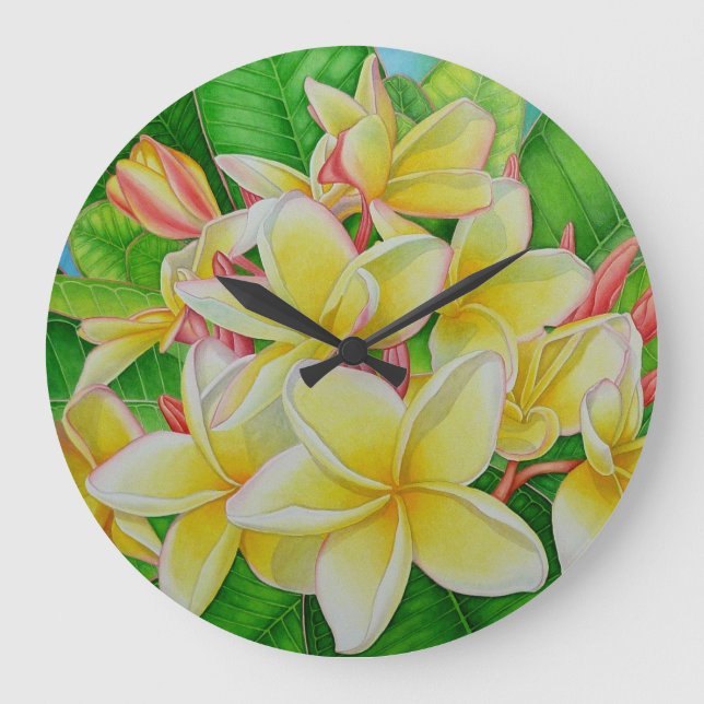 Grande Horloge Ronde Plumeria hawaïenne (Recto)