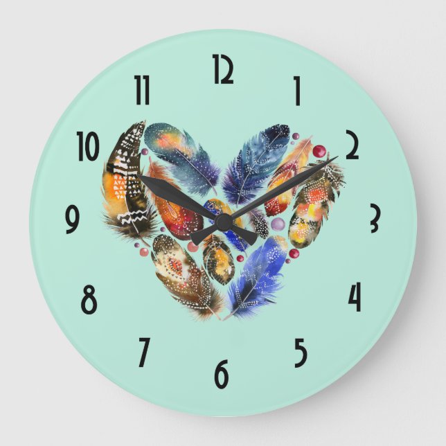 Grande Horloge Ronde Plumes dans une conception d'aquarelle de forme de (Recto)