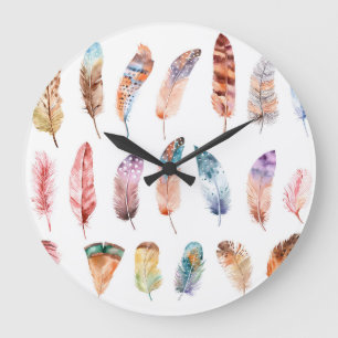 Grande Horloge Ronde Plumes vibrantes de saumons d'eau : illustration d