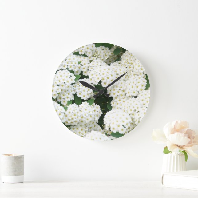 Grande Horloge Ronde Plutôt Neutre Arbustes De Mer Blanche Florales Par (Maison)