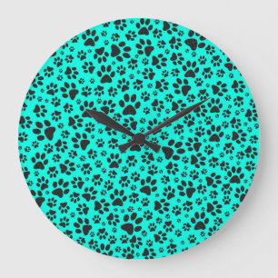 Grande Horloge Ronde Poches de chien noir et blanc Pointe Polka sur cya