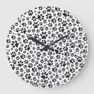 Grande Horloge Ronde Poches de chien noir et blanc Poka Dot