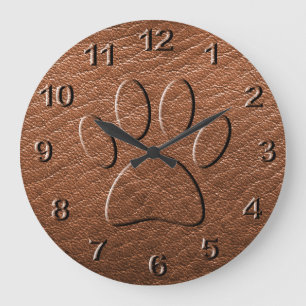 Grande Horloge Ronde Poignée de chien sur impression en cuir