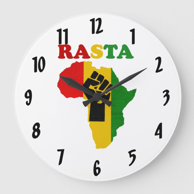 Grande Horloge Ronde Poing de puissance noire de Rasta au-dessus (Recto)