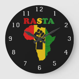 Grande Horloge Ronde Poing de puissance noire de Rasta au-dessus de