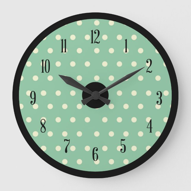 Grande Horloge Ronde Point Polka rétro avec accents noirs (Recto)