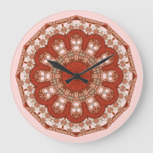 Grande Horloge Ronde Point rouge de Faux de fantaisie de mandala