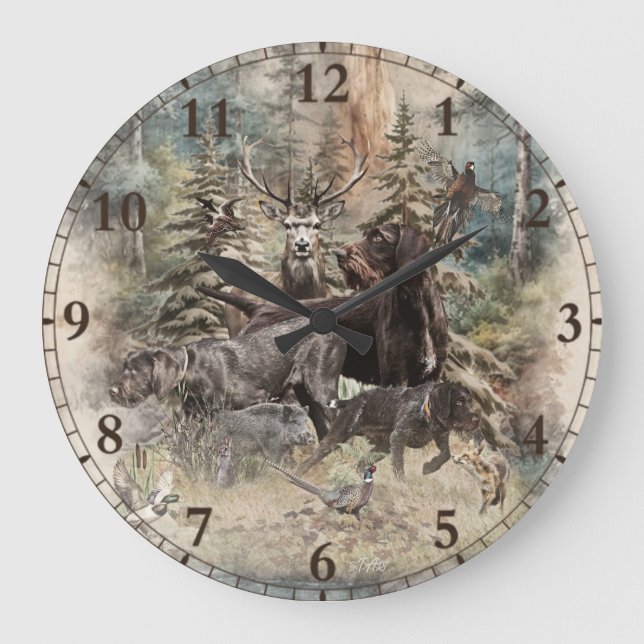 Grande Horloge Ronde Pointer à poil dur allemand (Recto)