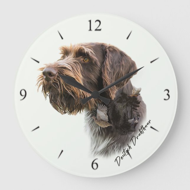 Grande Horloge Ronde Pointer à poil dur allemand (Recto)