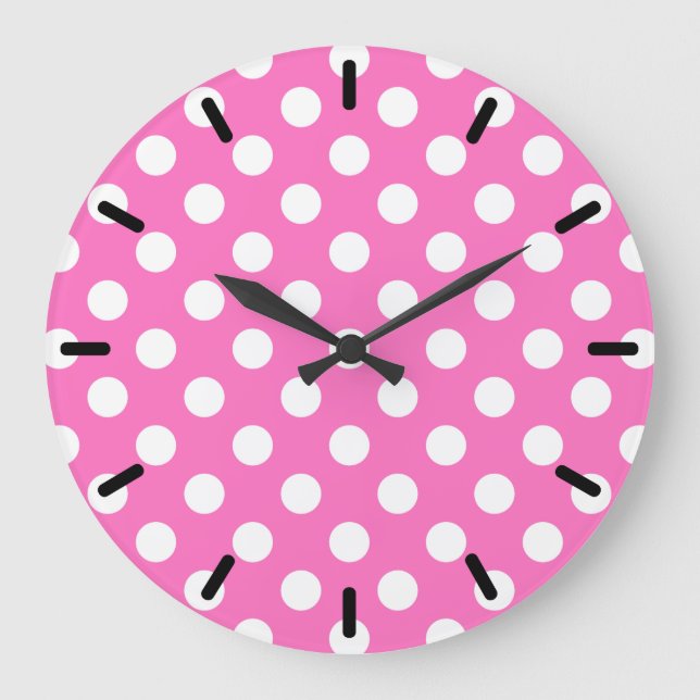 Grande Horloge Ronde Points blancs sur rose (Recto)