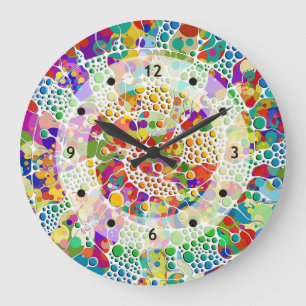 Grande Horloge Ronde Points colorés Spirales Peinture à la main 2