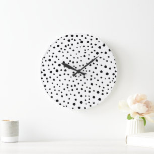 Grande Horloge Ronde Points dalmatiens, Points dalmatiens, Noir et Blan