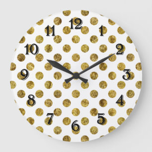 Grande Horloge Ronde Points de Glamour Doré Élégant