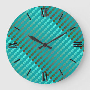 Grande Horloge Ronde Points de satin - gris de turquoise et d'étain