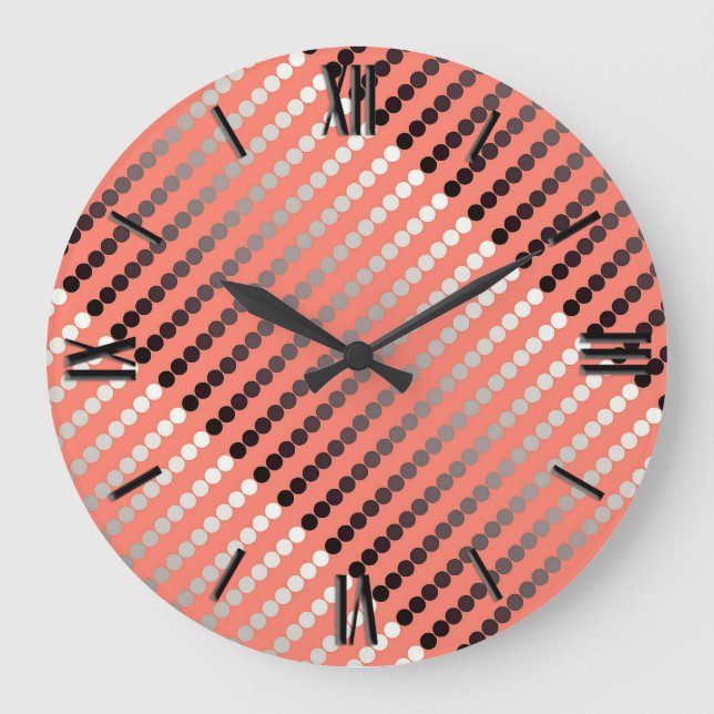 Grande Horloge Ronde Points satinés - corail et étain (Recto)