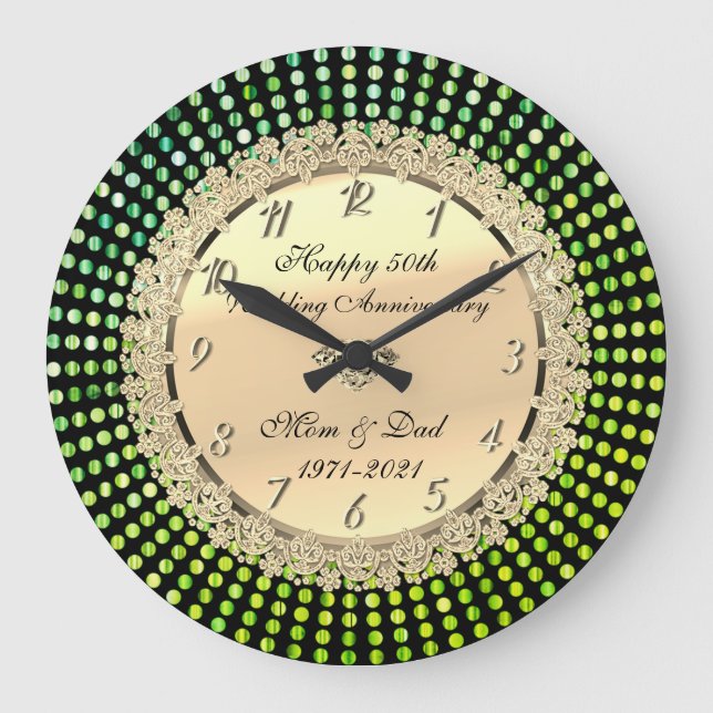 Grande Horloge Ronde Points verts,Noir 50e anniversaire de mariage (Recto)