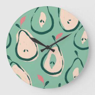 Grande Horloge Ronde Poires d'été : motif de fruits frais.
