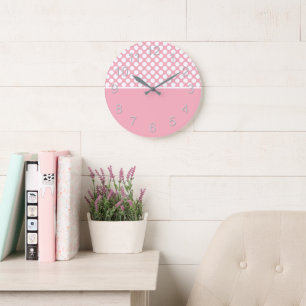 Grande Horloge Ronde Pois blancs en rose