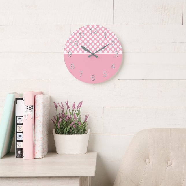 Grande Horloge Ronde Pois blancs en rose (Salle de lecture)