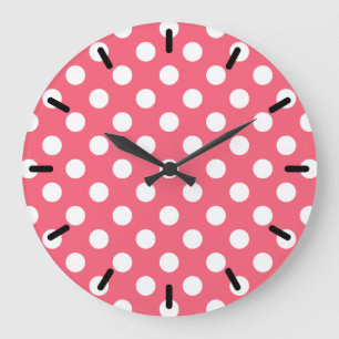 Grande Horloge Ronde Pois blancs sur corail